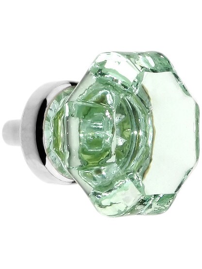 Pale Green Octagonal Glass Knob with Brass Base 1 3/8-Inch Diameter in Polished Nickel.